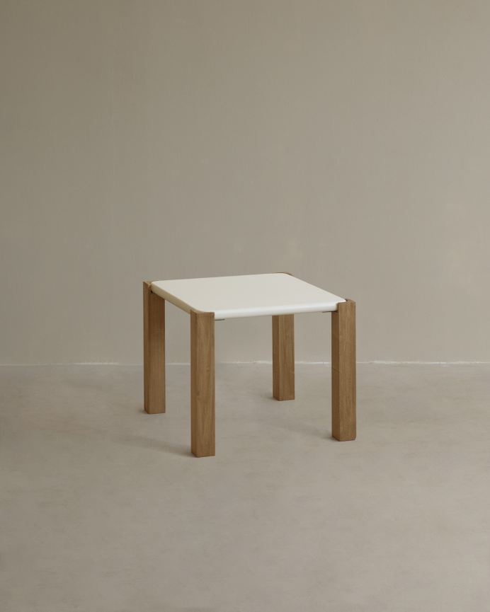 Square side table in off-white matte finish and poplar wood legs in various sizes