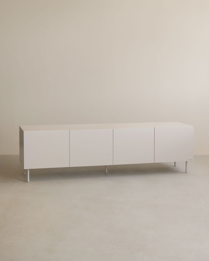 TV unit lacquered in sand tone in various sizes.
