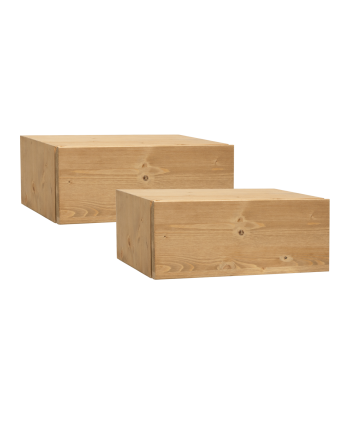 Set of two solid wood floating nightstands in medium oak tone, 40cm each