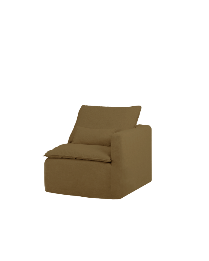 Cotton and linen module with removable right armrest in green tone measuring 97x96cm.