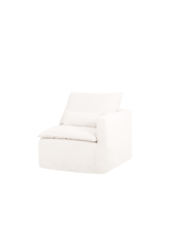 Cotton and linen module with removable right armrest in white tone measuring 97x96cm.