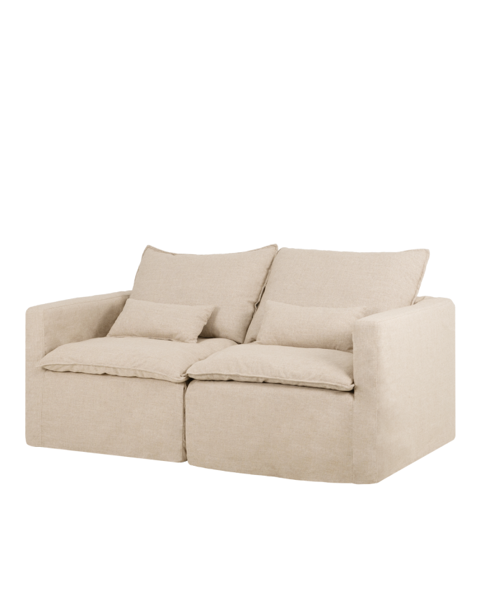 Modular straight cotton and linen sofa with removable beige tone cover, measuring 196x96cm.
