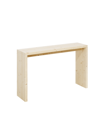 Solid wood console table in natural tone measuring 120x80cm.