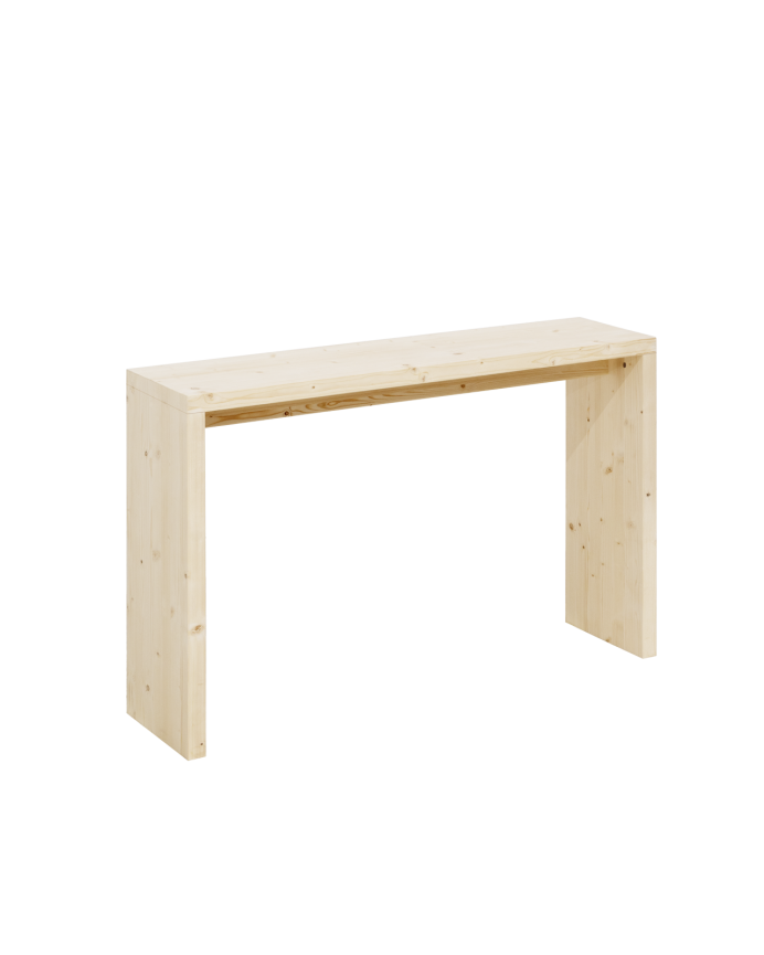 Solid wood console table in natural tone measuring 120x80cm.