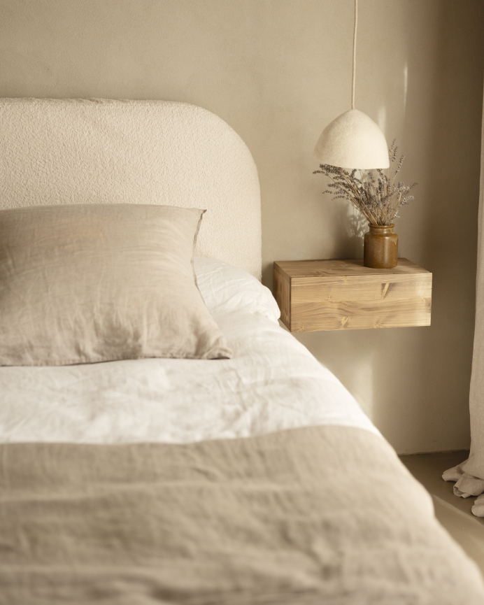 Set of two solid wood floating bedside tables in dark oak tone, 40cm.
