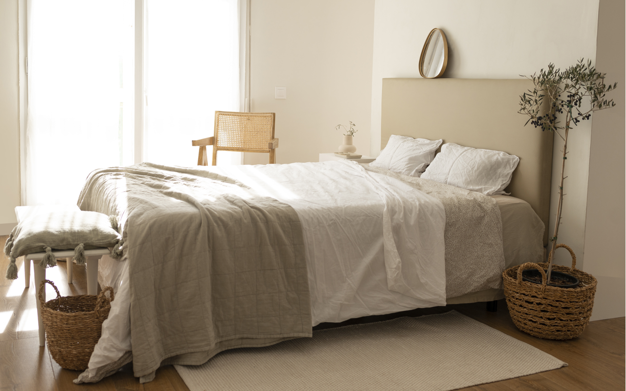 Upholstered headboard in smooth brown faux leather in various sizes