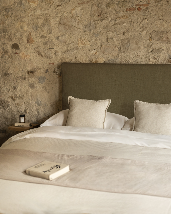 Upholstered headboard in removable green linen in various sizes
