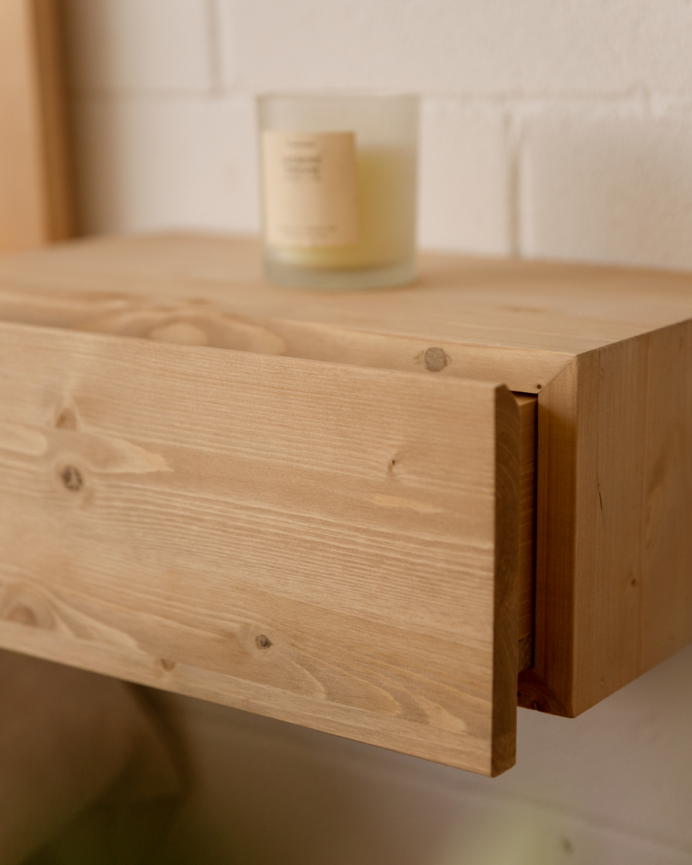 Set of two solid wood floating nightstands in medium oak tone, 40cm each