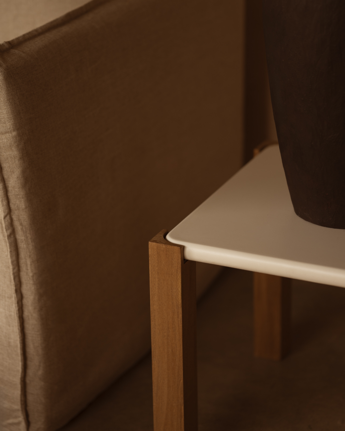 Square side table in off-white matte finish and poplar wood legs in various sizes