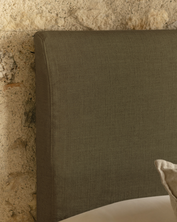 Upholstered headboard in removable green linen in various sizes