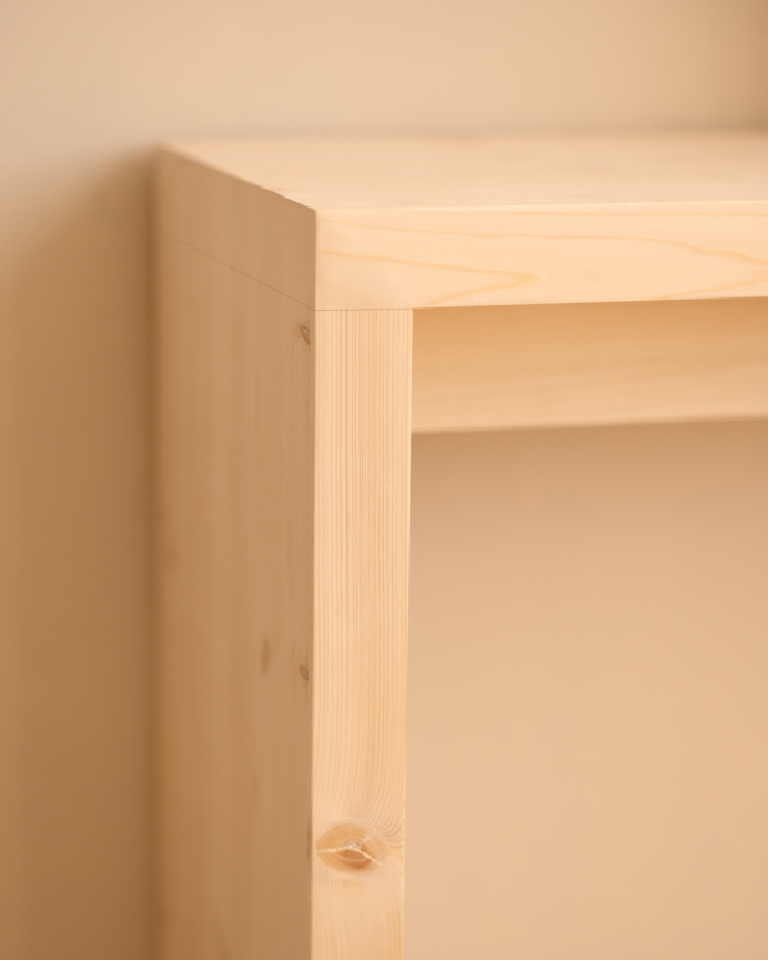Solid wood console table in natural tone measuring 120x80cm.