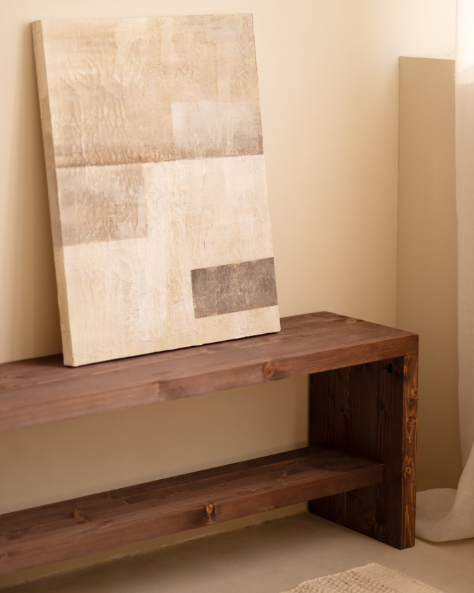 Solid wood walnut tone shoe bench in various sizes.