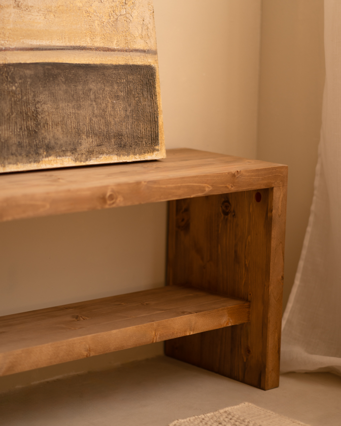 Solid wood shoe bench in dark oak tone of various sizes