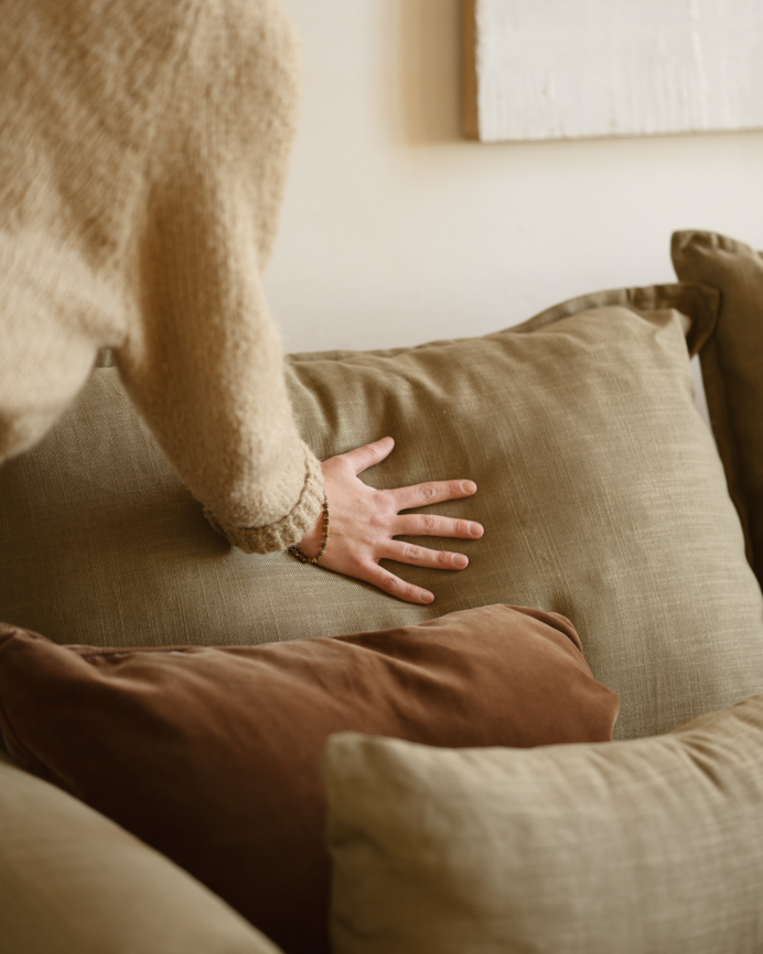 Removable straight modular cotton and linen sofa cover in green shade, measuring 196x96cm.