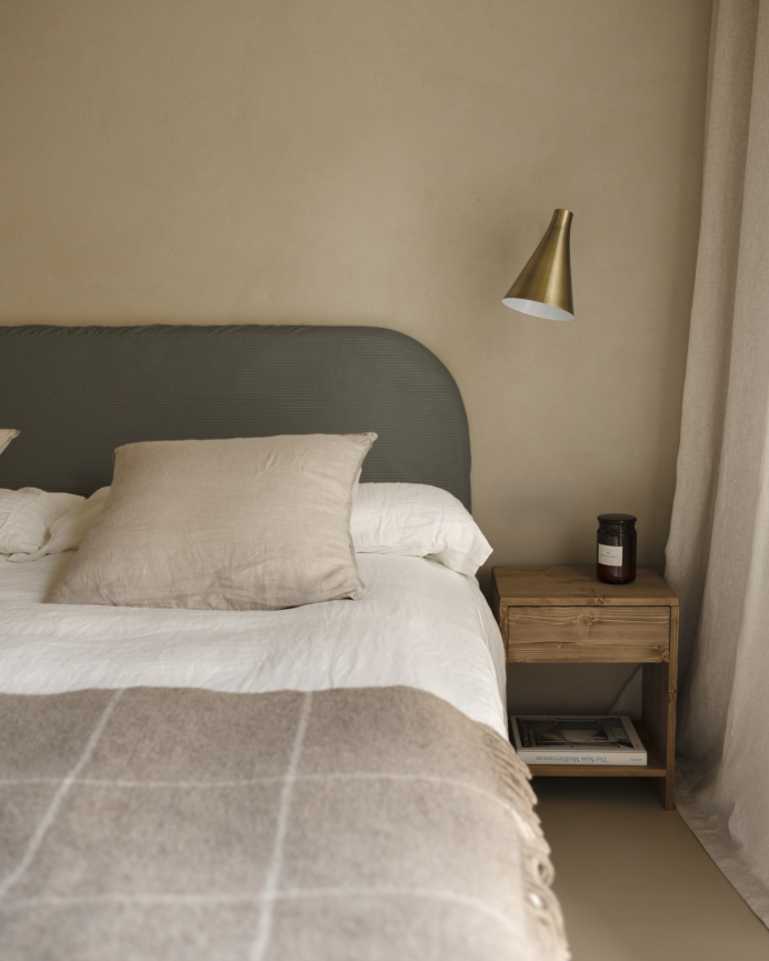 Upholstered dark gray velvet removable headboard available in various sizes