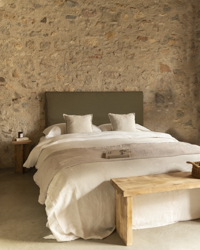 Upholstered headboard in removable green linen in various sizes