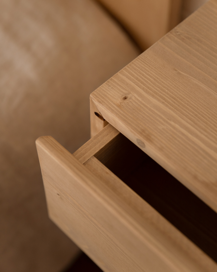Set of two solid wood floating nightstands in medium oak tone, 40cm each