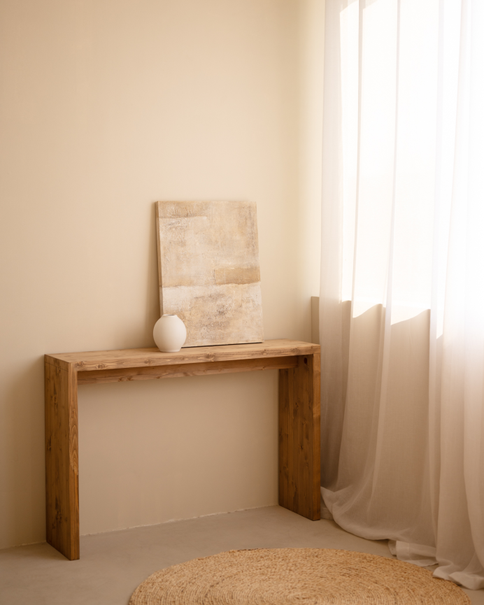 Solid wood console table in dark oak tone measuring 120x80cm.