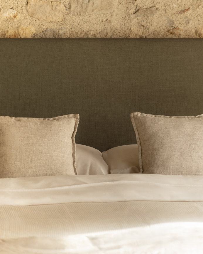 Upholstered headboard in removable green linen in various sizes