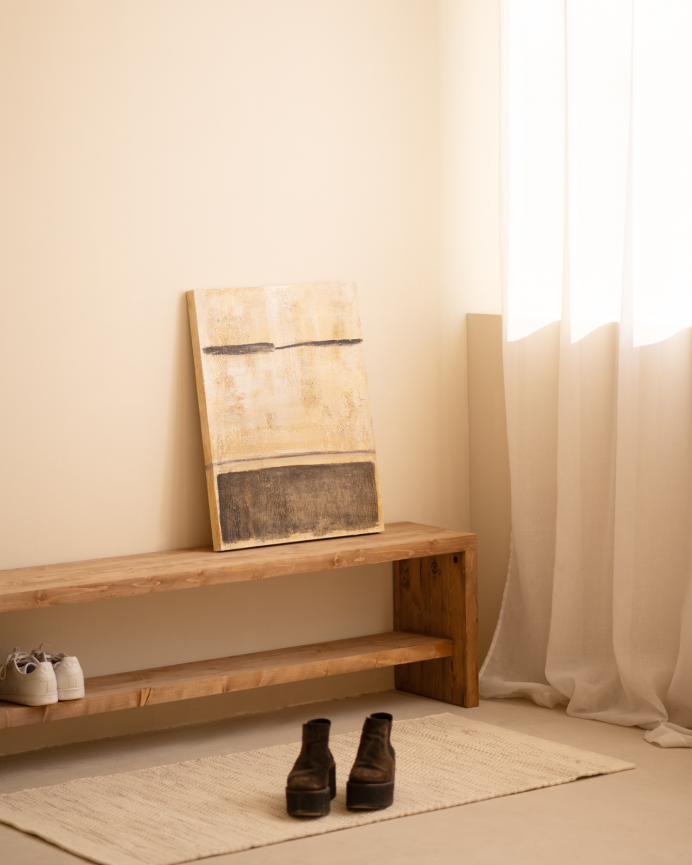 Solid wood shoe bench in dark oak tone of various sizes