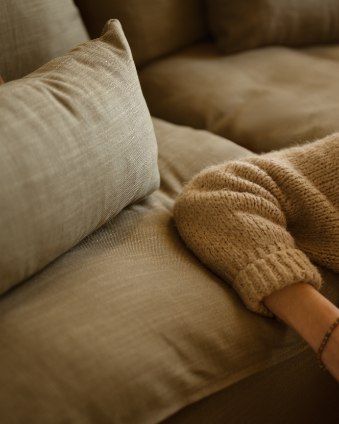 Removable straight modular cotton and linen sofa cover in green shade, measuring 196x96cm.