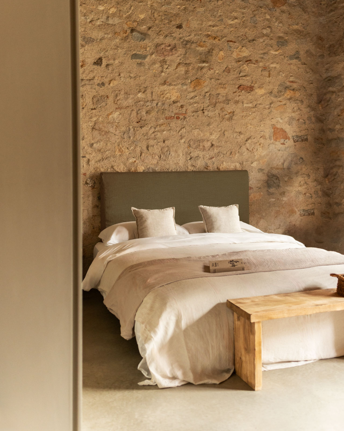 Upholstered headboard in removable green linen in various sizes