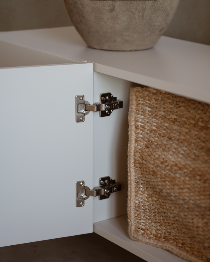 TV unit lacquered in sand tone in various sizes.