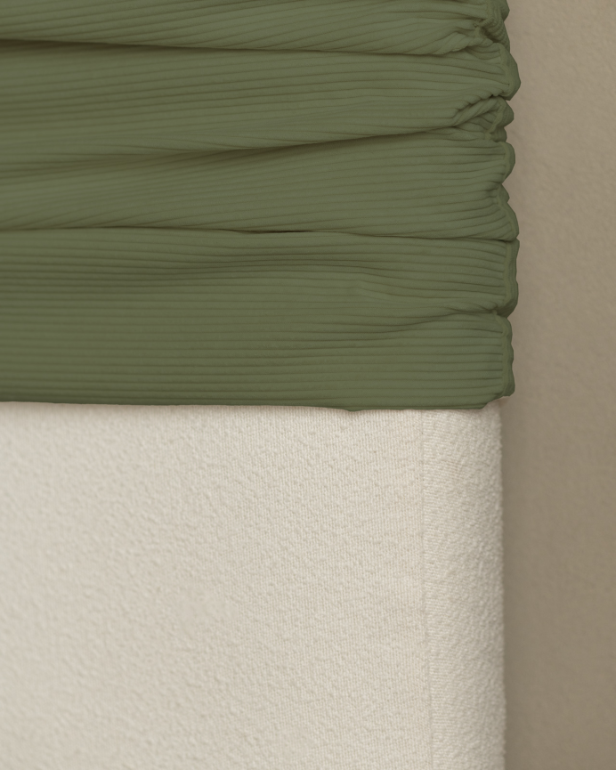 Upholstered green corduroy headboard with removable cover in various sizes.