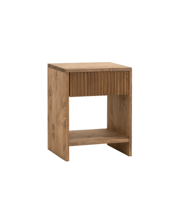 Solid wood nightstand with a single drawer in a dark oak finish, available in various sizes