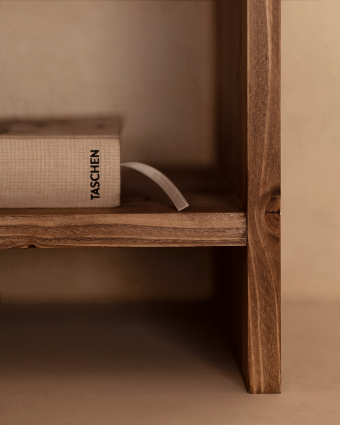 Solid wood nightstand with a single drawer in a dark oak finish, available in various sizes