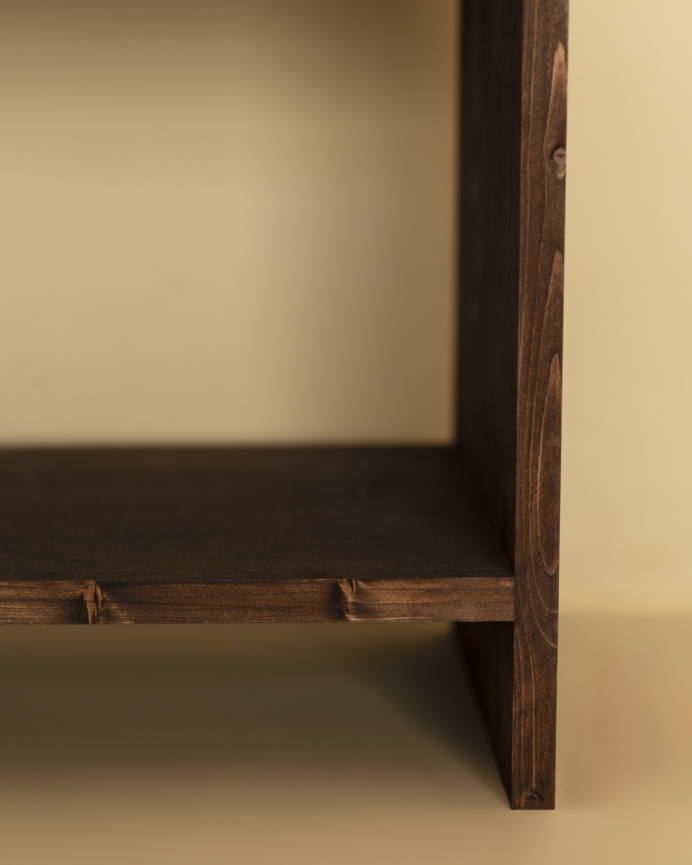 Solid wood bedside table with a walnut-toned drawer available in various sizes