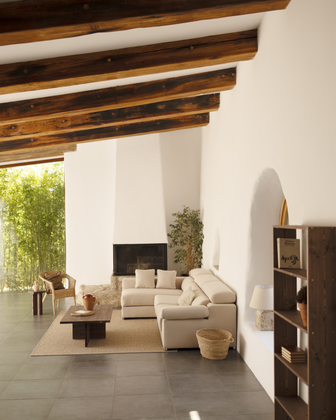 Beige sofa with chaise longue available in various sizes