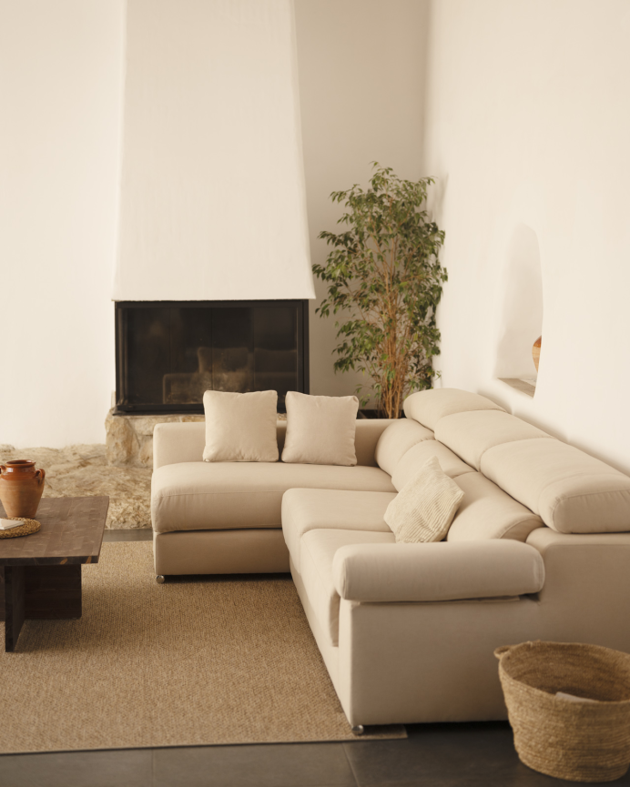 Beige sofa with chaise longue available in various sizes