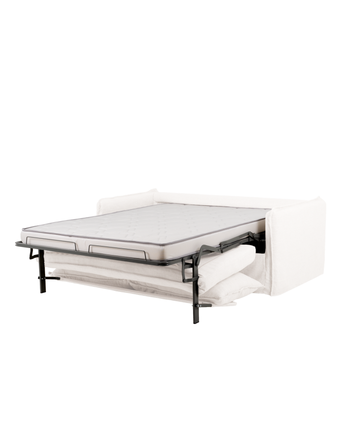 Sofa bed in white cotton and linen, removable cover, 185x95cm.