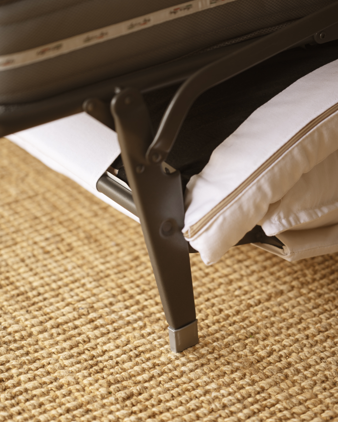 Sofa bed in white cotton and linen, removable cover, 185x95cm.
