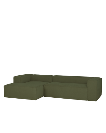 Sofa with green velvet chaise longue in various sizes.