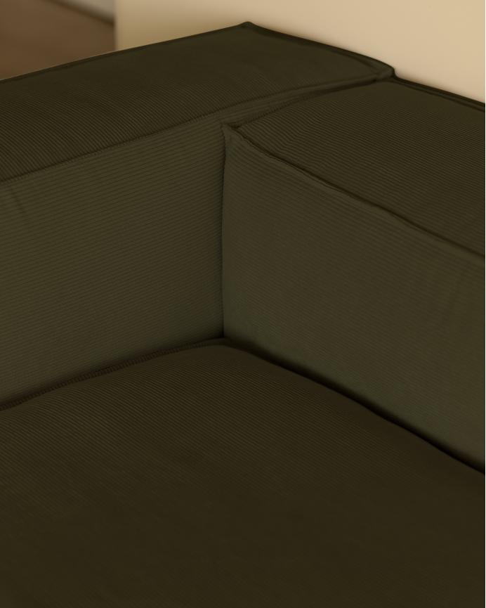 Sofa with green velvet chaise longue in various sizes.