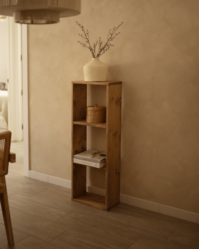 Solid wood bookcase in a dark oak tone with 2 shelves