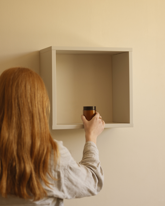 Wooden shelf lacquered in beige tone