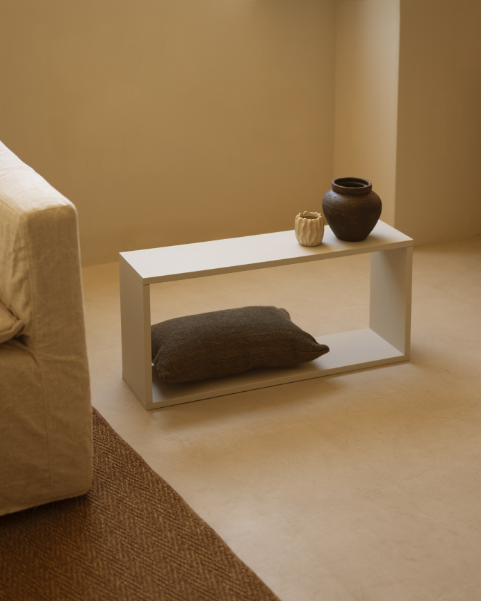 Auxiliary wooden shelf lacquered in a beige tone