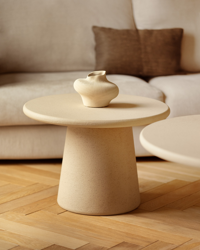 Round beige microcement coffee table in various sizes