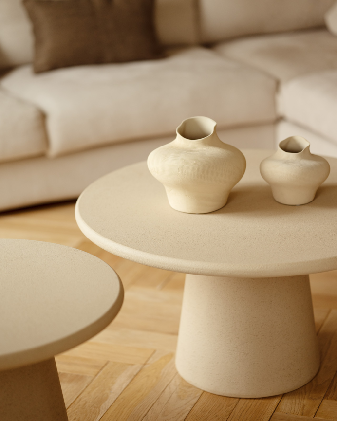 Round beige microcement coffee table in various sizes