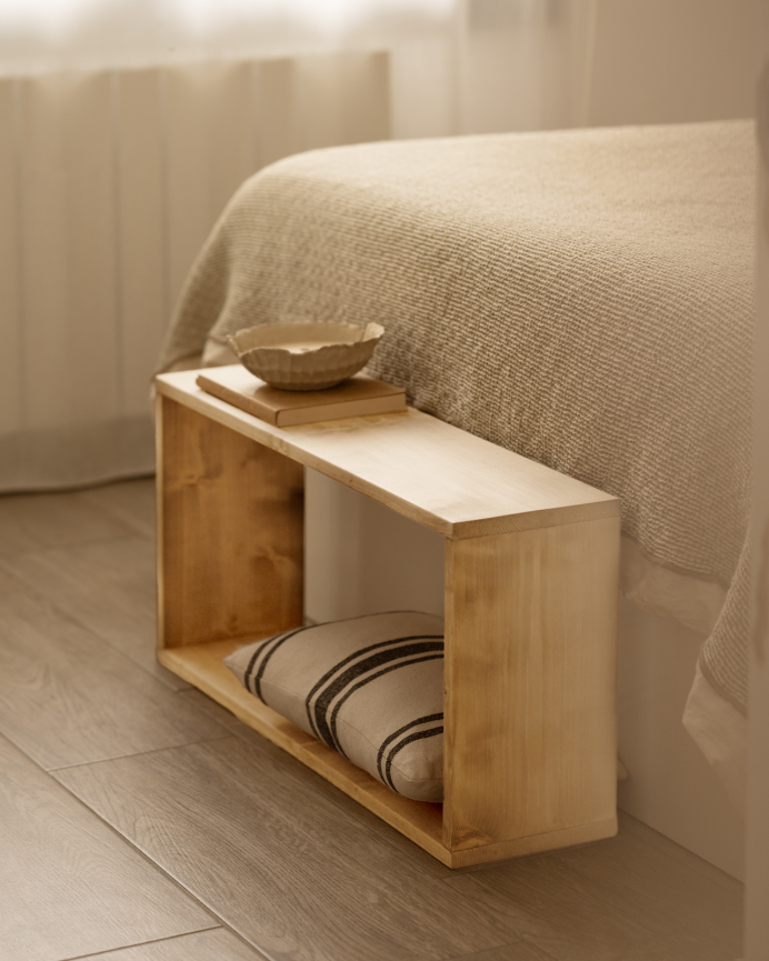 Solid wood auxiliary shelf in a medium oak tone