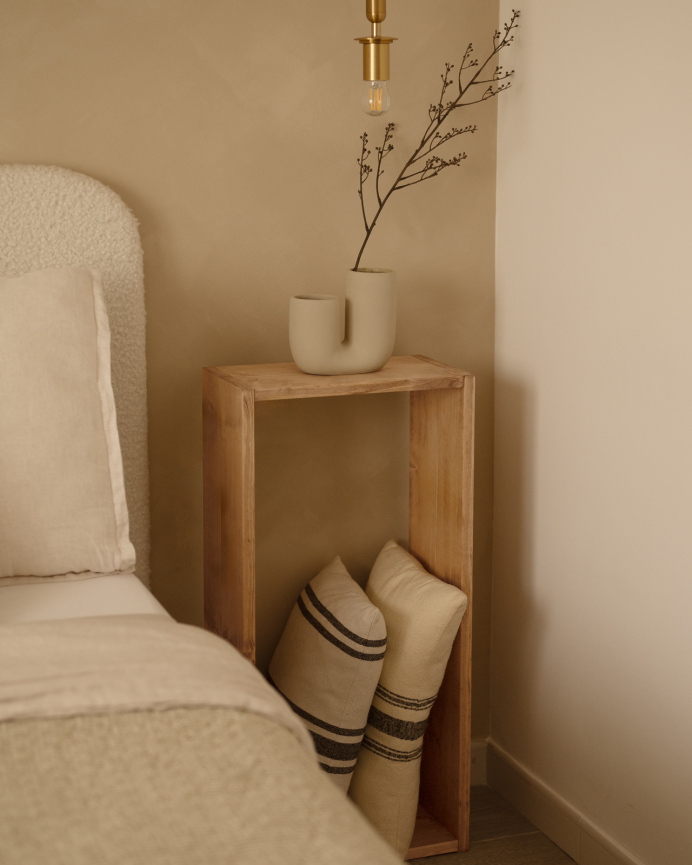 Solid wood auxiliary shelf in a medium oak tone