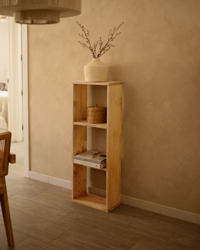 Solid wood shelf in medium oak tone with 2 shelves