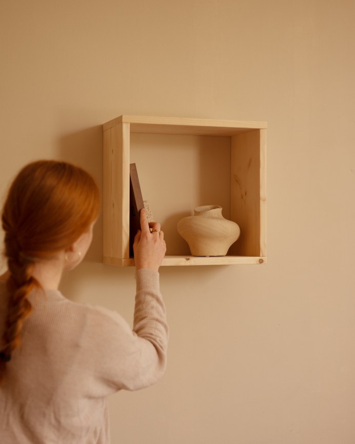 Solid wood shelf in natural tone