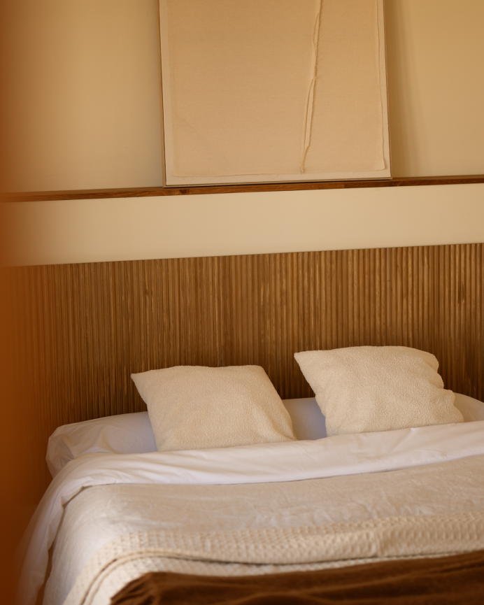 Solid wood headboard in dark oak tone of various sizes
