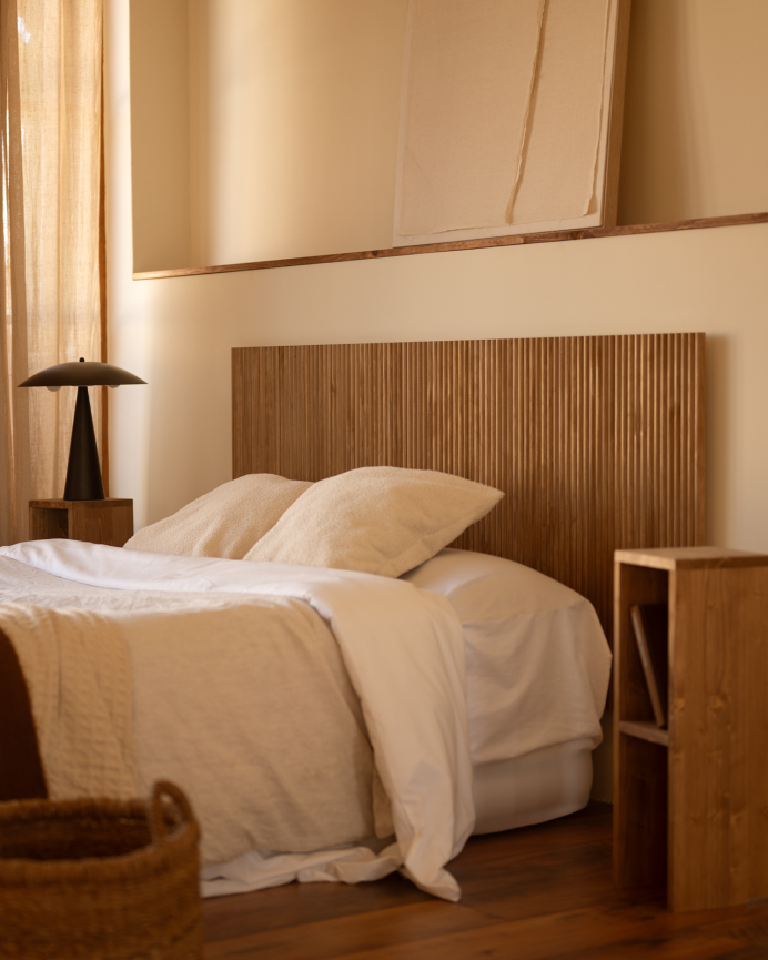 Solid wood headboard in dark oak tone of various sizes