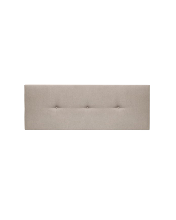Upholstered polyester headboard with cinnamon-colored buttons available in various sizes.
