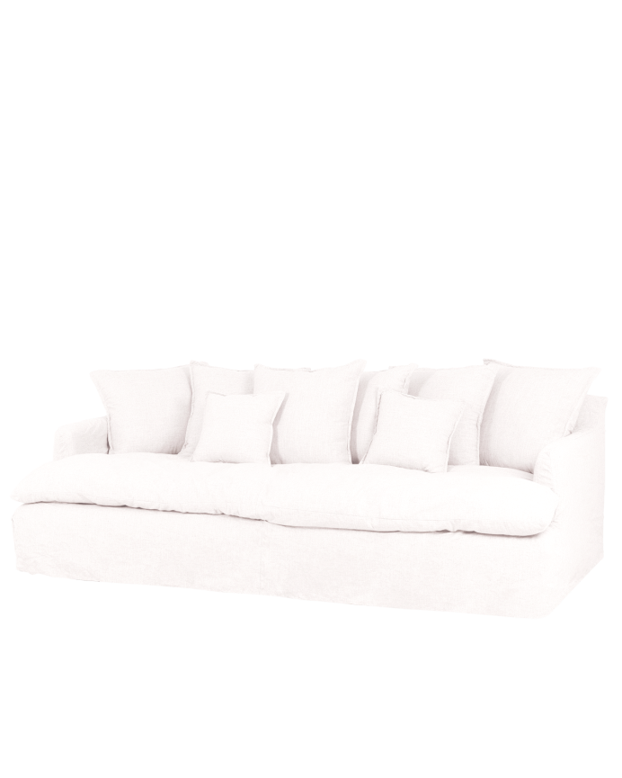 Sofa with medium depth, made of cotton and linen, removable cover, white color, various sizes.